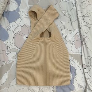 Cream stretchy halter crop